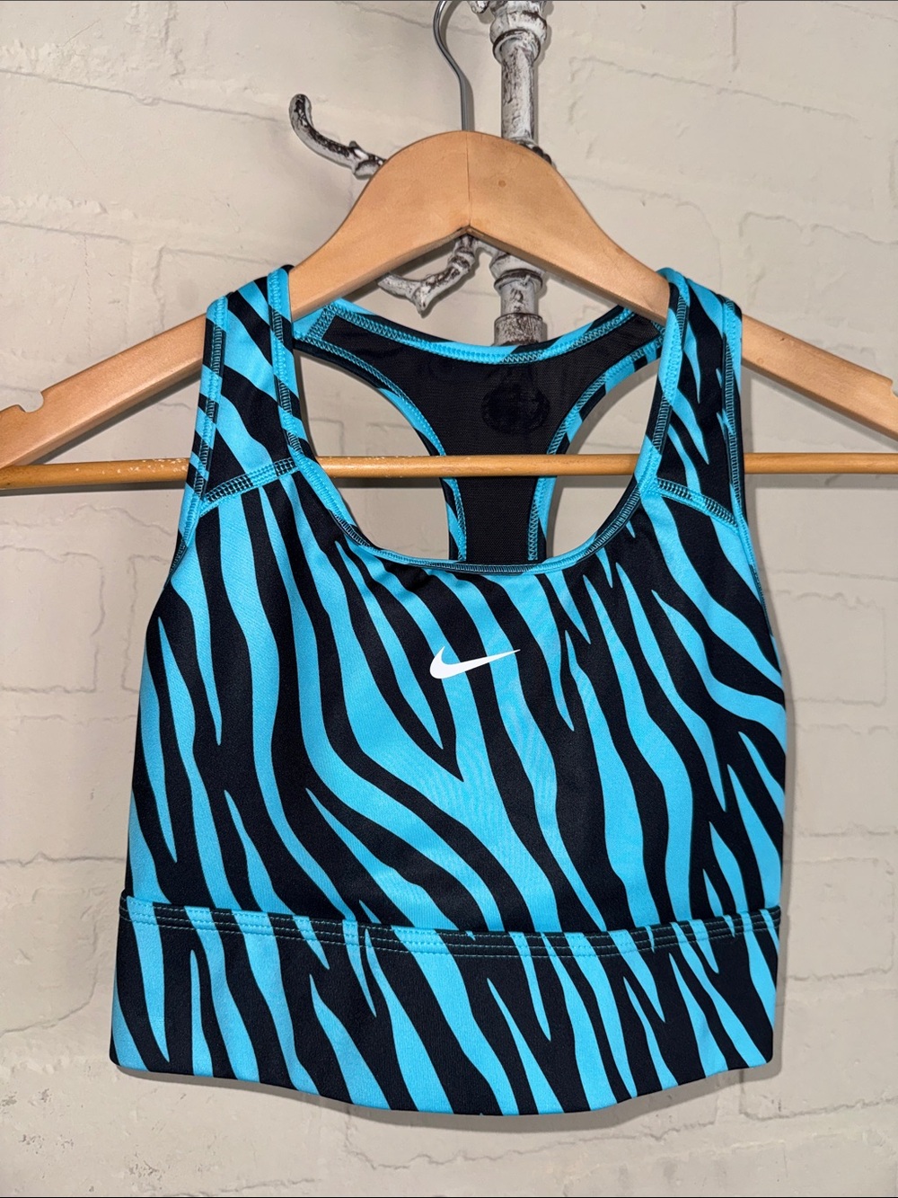 Nike Turquoise Black Zebra Racerback long line small sports bra